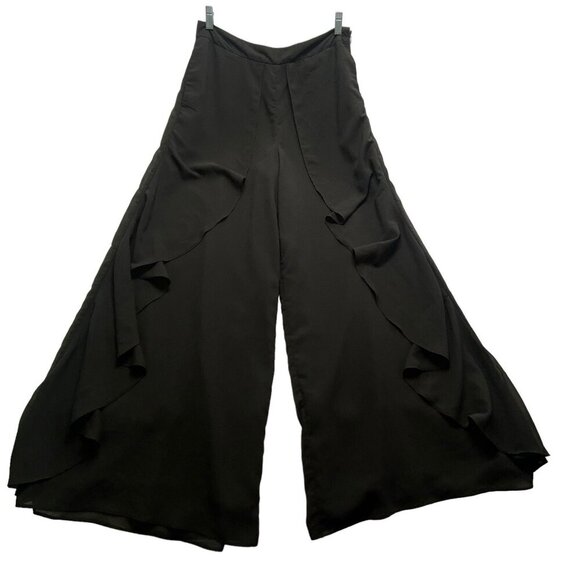 BADGLEY MISCHKA Women Pants Size 12 Black Wide Leg Sheer Chiffon Overlay Formal - Picture 1 of 10